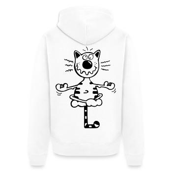 Fitness Katze - Unisex Premium Bio Zip Hoodie - Weiß - Hinten - Thijin (182cm)