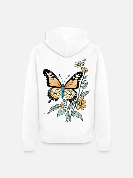 Butterfly with Flowers, Butterfly - Unisex Premium Organic Zip Hoodie - white