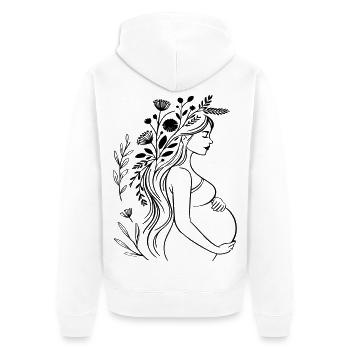Schwangere Frau - Boho, personalisierbar - Unisex Premium Bio Zip Hoodie - Weiß - Hinten - Thijin (182cm)