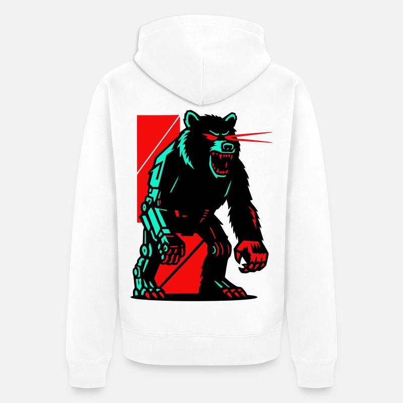 Mecha Techno Bär - Unisex Premium Bio Zip Hoodie - Weiß