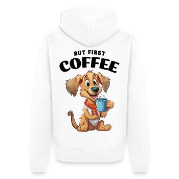 Coffee But First Coffee Dog Animal Saying Funny - Unisex Premium Organic Zip Hoodie - white - Back - Thijin (182cm)