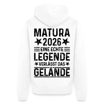 Matura 2026 Une légende quitte le site - Veste à capuche bio Premium Unisexe - blanc - Dos - Thijin (182cm)