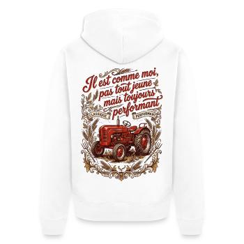 Tracteur ancien rouge humour vieux tracteurs rétro - Veste à capuche bio Premium Unisexe - blanc - Dos - Thijin (182cm)