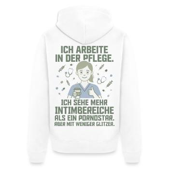 Pflegekraft Humor Intimbereiche ohne Glitzer - Unisex Premium Bio Zip Hoodie - Weiß - Hinten - Thijin (182cm)