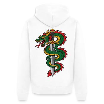 Drachen-umwickeltes Schwert im Tattoo-Stil - Unisex Premium Bio Zip Hoodie - Weiß - Hinten - Thijin (182cm)