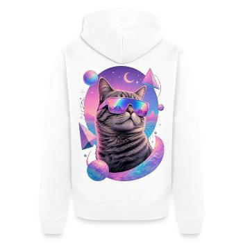Katzen-Neon-Astralbrille - Unisex Premium Bio Zip Hoodie - Weiß - Hinten - Thijin (182cm)
