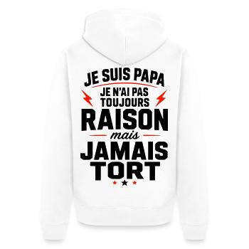 Papa jamais tort humour cadeau fête des pères - Veste à capuche bio Premium Unisexe - blanc - Dos - Thijin (182cm)