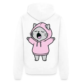 Cat Hoodie Tired Yawn Stretch Cat Owner - Unisex Premium Organic Zip Hoodie - white - Back - Thijin (182cm)