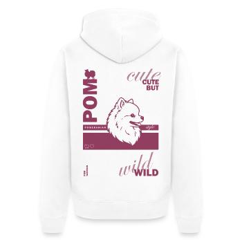 Zwergspitz - Cute but wild - Unisex Premium Bio Zip Hoodie - Weiß - Hinten - Thijin (182cm)
