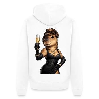 Elegante Capybara Dame mit Sektglas - Unisex Premium Organic Zip Hoodie - white - Back - Thijin (182cm)