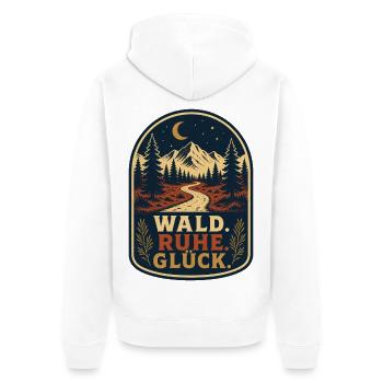 Wald Ruhe Glück – Natur & Wandern Spruch - Unisex Premium Bio Zip Hoodie - Weiß - Hinten - Thijin (182cm)