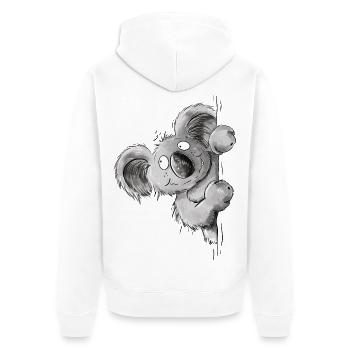 Lustiger Koala um die Ecke I Australien Tiermotiv - Unisex Premium Bio Zip Hoodie - Weiß - Hinten - Thijin (182cm)