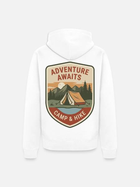 Abenteuer wartet: Camp & Hike - Unisex Premium Bio Zip Hoodie - Weiß