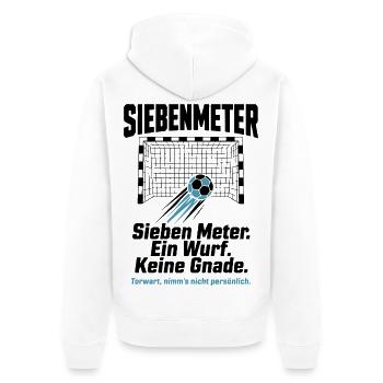 Siebenmeter Shirt – Ein Wurf. Keine Gnade. - Unisex Premium Bio Zip Hoodie - Weiß - Hinten - Thijin (182cm)