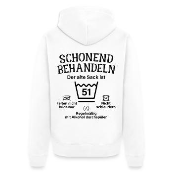 Schonend Behandeln 51. Geburtstag Der Alte Sack 51 - Unisex Premium Bio Zip Hoodie - Weiß - Hinten - Thijin (182cm)