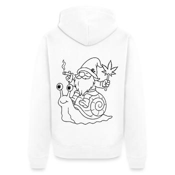 Lässiger Zwerg auf Schnecke mit Joint - Unisex Premium Bio Zip Hoodie - Weiß - Hinten - Thijin (182cm)