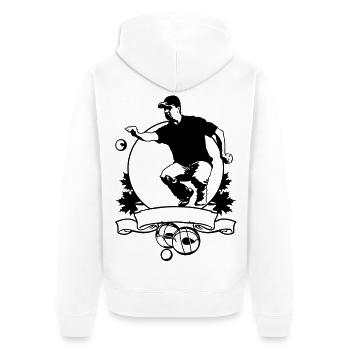 Petanque FLEX SHIELD - Unisex Premium Bio Zip Hoodie - Weiß - Hinten - Thijin (182cm)