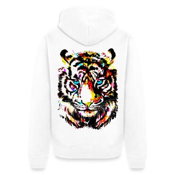 Bunter Tiger - Gelber Tigerkopf - Tiger Zeichnung - Unisex Premium Bio Zip Hoodie - Weiß - Hinten - Thijin (182cm)