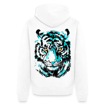 Tigerkopf - Bunter Tiger - Wildkatze Raubtier - Unisex Premium Bio Zip Hoodie - Weiß - Hinten - Thijin (182cm)