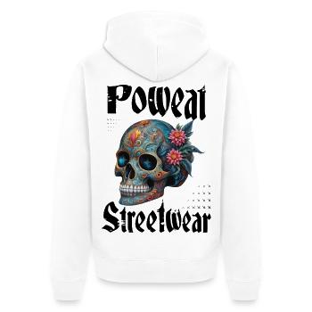 Poweat Streetwear Skull - Unisex Premium Bio Zip Hoodie - Weiß - Hinten - Thijin (182cm)