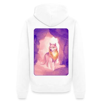 Weißer Wolf in Aquarell 2 (Lila) - Unisex Premium Bio Zip Hoodie - Weiß - Hinten - Thijin (182cm)