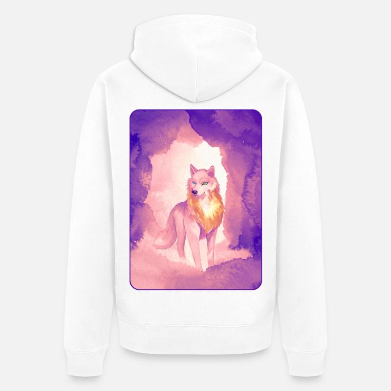 Loup blanc à l’aquarelle 2 (violet) - Veste à capuche bio Premium Unisexe - blanc