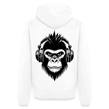 Energiegeladener Affenkopf Stromstoß Club Shirt - Unisex Premium Bio Zip Hoodie - Weiß - Hinten - Thijin (182cm)