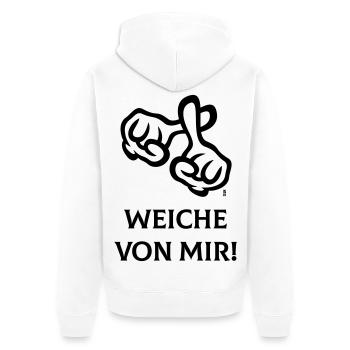 Weiche Von Mir! (Kreuz / Bibel / Religion / 1C) - Unisex Premium Bio Zip Hoodie - Weiß - Hinten - Thijin (182cm)