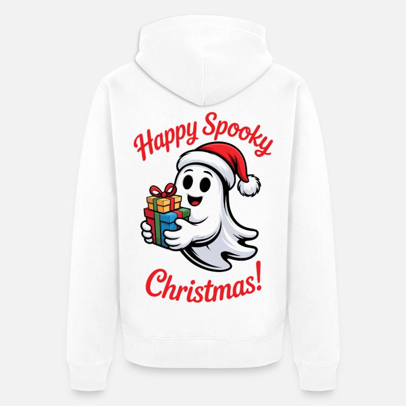 Fantôme de Noël effrayant avec cadeau - Veste à capuche bio Premium Unisexe - blanc