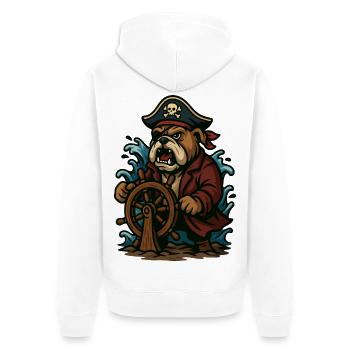 Grimmiger Pirat Bulldogge Helm Kapitän Maskottchen Kunst - Unisex Premium Bio Zip Hoodie - Weiß - Hinten - Thijin (182cm)