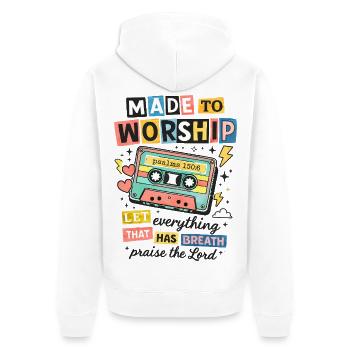 Made to Worship Retro Kassette - Unisex Premium Bio Zip Hoodie - Weiß - Hinten - Thijin (182cm)