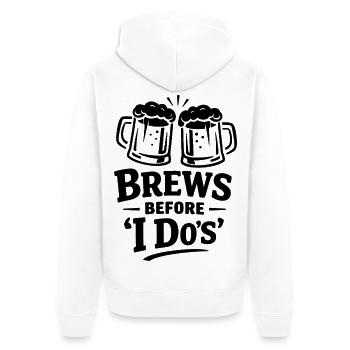 JGA Shirt Männer Bier – Brews Before I Do - Unisex Premium Bio Zip Hoodie - Weiß - Hinten - Thijin (182cm)