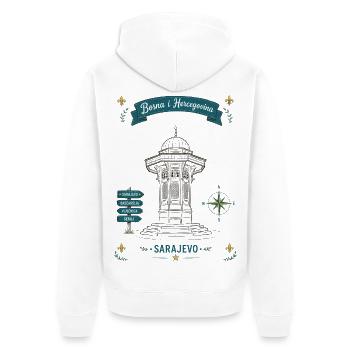 Sarajevo Denkmal Laternen-Motiv - Unisex Premium Bio Zip Hoodie - Weiß - Hinten - Thijin (182cm)
