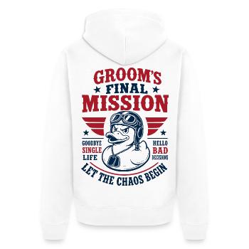 La Mission Finale du Marié : JGA Duck - Veste à capuche bio Premium Unisexe - blanc - Dos - Thijin (182cm)