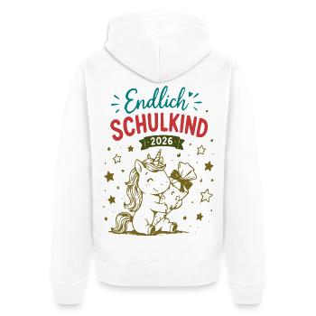Endlich Schulkind 2026 Unicorn Einhorn - Unisex Premium Bio Zip Hoodie - Weiß - Hinten - Thijin (182cm)