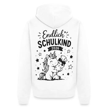 Endlich Schulkind 2026 Einhorn - Unisex Premium Bio Zip Hoodie - Weiß - Hinten - Thijin (182cm)