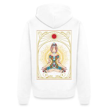 Zen Chakras – Meditation Gift - Unisex Premium Organic Zip Hoodie - white - Back - Thijin (182cm)