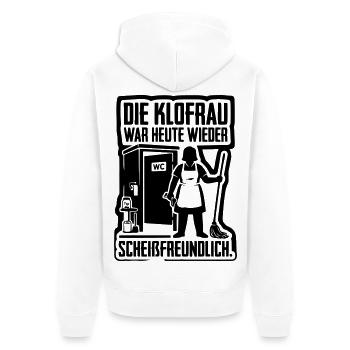 Klofrau Scheissfreundlich WC Humor - Unisex Premium Bio Zip Hoodie - Weiß - Hinten - Thijin (182cm)