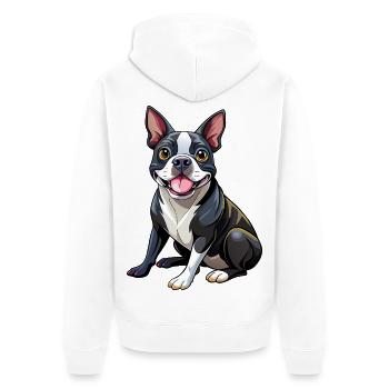 Boston Terrier Hundesitting - Unisex Premium Bio Zip Hoodie - Weiß - Hinten - Thijin (182cm)