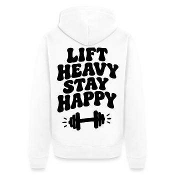 Lift Heavy Be happy - Unisex Premium Bio Zip Hoodie - Weiß - Hinten - Thijin (182cm)