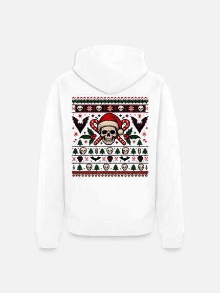 Skull Santa Candy Cane Muster - Unisex Premium Bio Zip Hoodie - Weiß