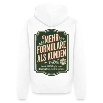 Mehr Formulare als Kunden Handwerk Bürokratie - Unisex Premium Bio Zip Hoodie - Weiß - Hinten - Thijin (182cm)