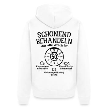 Schonend Behandeln 50. Geburtstag Altes Wrack 50 - Unisex Premium Bio Zip Hoodie - Weiß - Hinten - Thijin (182cm)