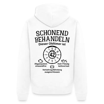 42. Geburtstag Schonend Behandeln Oldtimer Ist 42 - Unisex Premium Bio Zip Hoodie - Weiß - Hinten - Thijin (182cm)