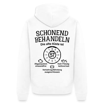 57. Geburtstag Schonend Behandeln Alte Kiste 57 - Unisex Premium Bio Zip Hoodie - Weiß - Hinten - Thijin (182cm)