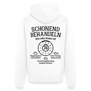 74. Geburtstag Schonend Behandeln Alte Kiste 74 - Unisex Premium Bio Zip Hoodie - Weiß - Hinten - Thijin (182cm)