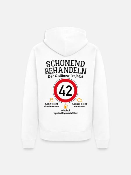 42. Geburtstag Schonend Behandeln Oldtimer Ist 42 - Unisex Premium Bio Zip Hoodie - Weiß