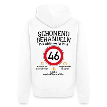 46. Geburtstag Schonend Behandeln Oldtimer Ist 46 - Unisex Premium Bio Zip Hoodie - Weiß - Hinten - Thijin (182cm)