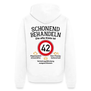 42. Geburtstag Schonend Behandeln 42 Alte Kiste 42 - Unisex Premium Bio Zip Hoodie - Weiß - Hinten - Thijin (182cm)