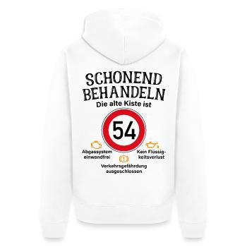54. Geburtstag Schonend Behandeln 54 Alte Kiste 54 - Unisex Premium Bio Zip Hoodie - Weiß - Hinten - Thijin (182cm)